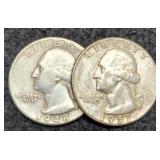 2 Washington Silver Quarters: 1948-D, 1957
