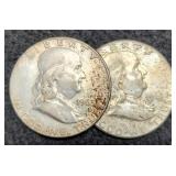 2 Franklin Half Dollars: 1961, 1963-D