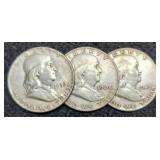 3 Franklin Half Dollars: 1949, 52, 60-D