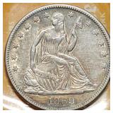 1869 Seated Liberty Silver Half Dollar, High Grade