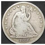 1866 Seated Liberty Silver Half Dollar