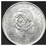 1951 Mexico 5 Pesos .720 Silver Coin 28g Hidalgo