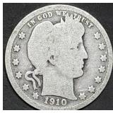 1910 Barber Silver Quarter