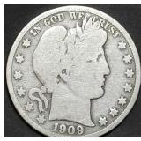 1909 Barber Silver Half Dollar
