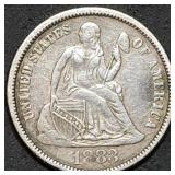 1883 Seated Liberty Silver Dime, High Grade