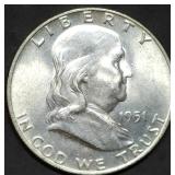 1951-D Franklin Silver Half Dollar Gem BU FBL