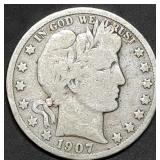1907-O Barber Silver Half Dollar