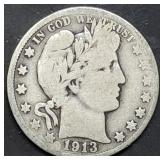 1913-S Barber Silver Half Dollar