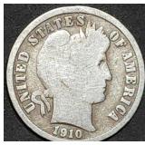 1910-S Barber Silver Dime, Better Date