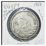 1956 Egypt 20 Qirsh .720 Silver Coin 14g Nice