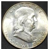 1950-D Franklin Silver Half Dollar Gem BU FBL