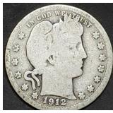 1912 Barber Silver Quarter