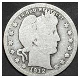 1912 Barber Silver Quarter