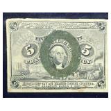 1863 US 5 Cent Fractional Currency Banknote Nice
