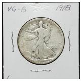 1918 Walking Liberty Silver Half Dollar
