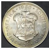 1960 South Africa 5 Shillings .500 Silver 28.28g