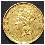 1857 $1 Liberty Gold Dollar, High Grade, Nice