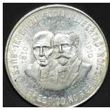 1960 Mexico 10 Pesos 90% Silver Dollar Coin