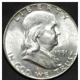 1951 Franklin Silver Half Dollar Gem BU