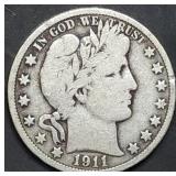 1911-S Barber Silver Half Dollar