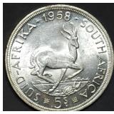 1958 South Africa 5 Shillings .500 Silver 28.28g
