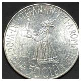1941 Romania 500 Lei .835 Silver Coin