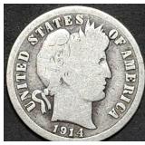 1914 Barber Silver Dime