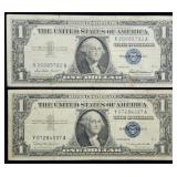 Pair of Circulated 1957 $1 Silver Certificates