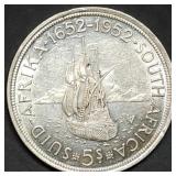 1952 South Africa 5 Shillings .500 Silver 28.28g