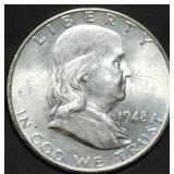 1948-D Franklin Silver Half Dollar BU FBL