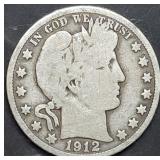 1912-S Barber Silver Half Dollar