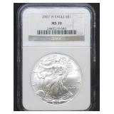 2007 W 1oz Burnished Silver Eagle NGC MS70