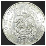 1959 Mexico 5 Pesos .720 Silver Coin