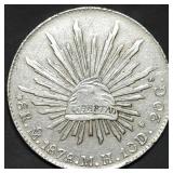 1878 Mo MH Mexico Cap & Rays 8 Reales Silver Coin
