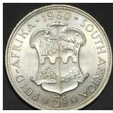 1960 South Africa 5 Shillings .500 Silver 28.28g