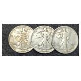 (3) 1943 W. Liberty Half Dollars P,D,S