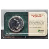 1999 1 Troy Oz. Silver Canada Maple Leaf w/