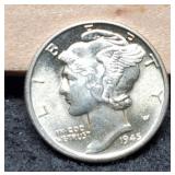 1945-D Mercury Dime Gem BU, Full Split Bands