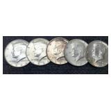 (5) 1964 Kennedy Half Dollars