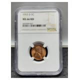 1953-D Slab Lincoln Cent NGC MS66 RD