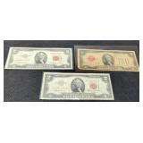 (3) $2 Red Seal Notes: 1928, 1953, 1963