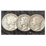 (3) 1931 Mercury Dimes VF P,D,S