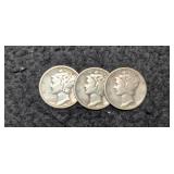 (3) 1931 Mercury Dimes VF P,D,S