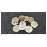 (10) 40% Silver Kennedy Half Dollars