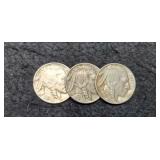 (3) 1929 Buffalo Nickels P,D,S VF