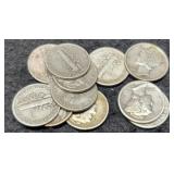(11) Mercury Dimes All VF: