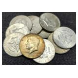 (10) 40% Silver Kennedy Half Dollars