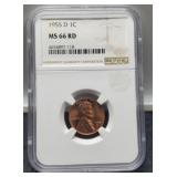 1955-D Slab Lincoln Cent NGC MS55 RD