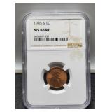 1945-S Slab Lincoln Cent NGC MS66 RD