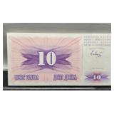 1992 Bosnia/Herzegovina 10 Dinara Banknote Unc.